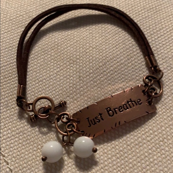 "Just Breathe" Copper & Leather Wrap Bracelet NWT - Picture 4 of 4
